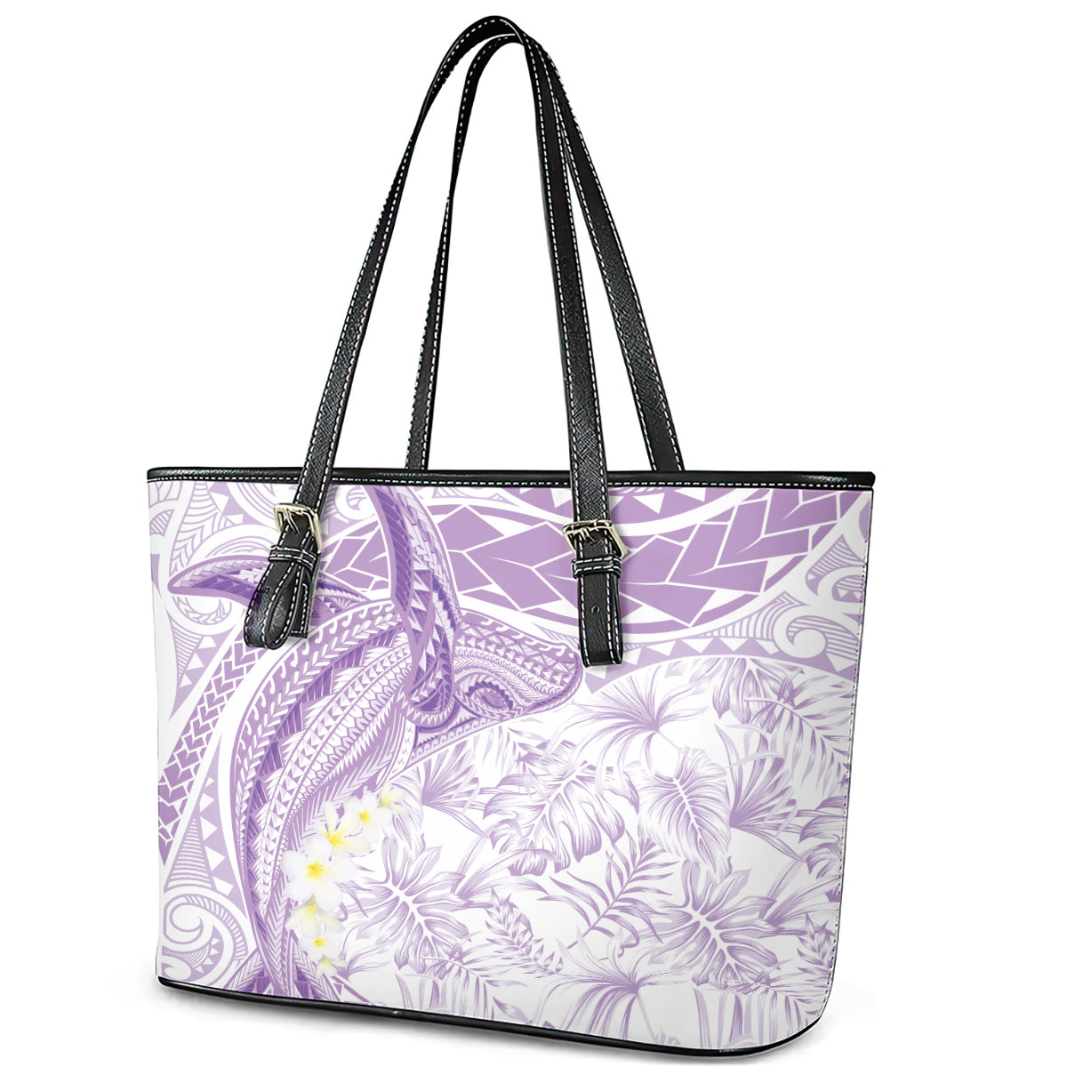Polynesia Humpback Whale Leather Tote Bag Tropical Plumeria Lavender LT7 - Polynesian Pride