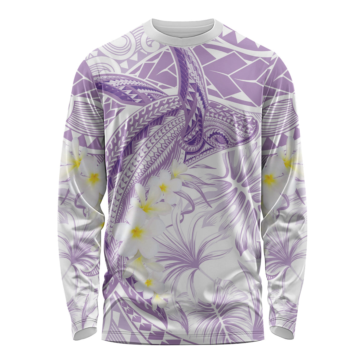 Polynesia Humpback Whale Long Sleeve Shirt Tropical Plumeria Lavender