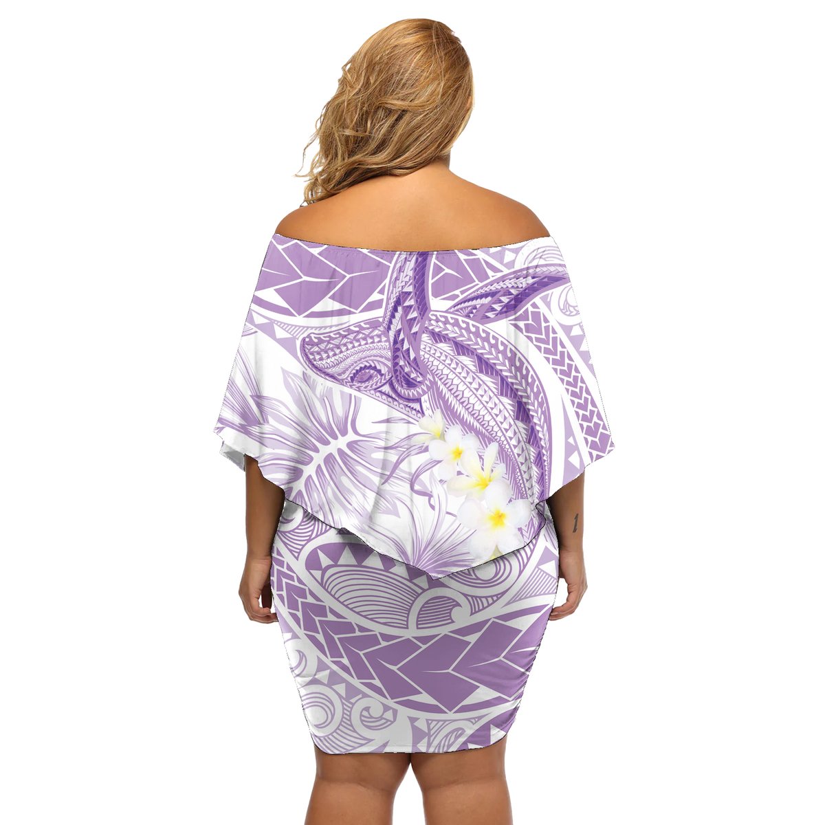 Polynesia Humpback Whale Off Shoulder Short Dress Tropical Plumeria Lavender LT7 - Polynesian Pride