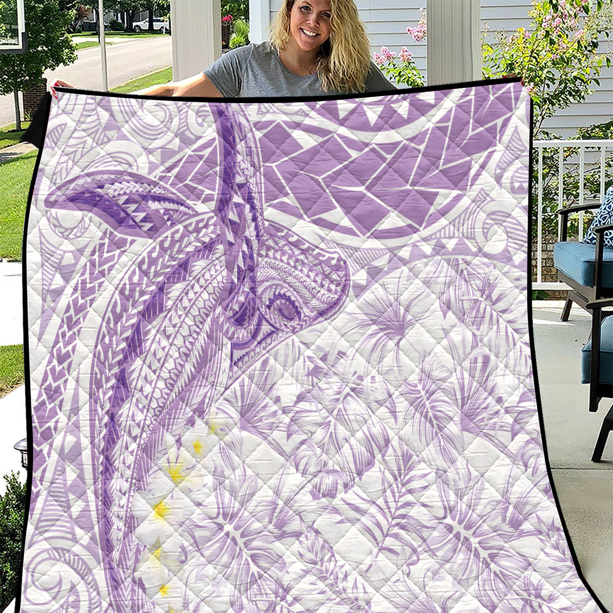 Polynesia Humpback Whale Quilt Tropical Plumeria Lavender