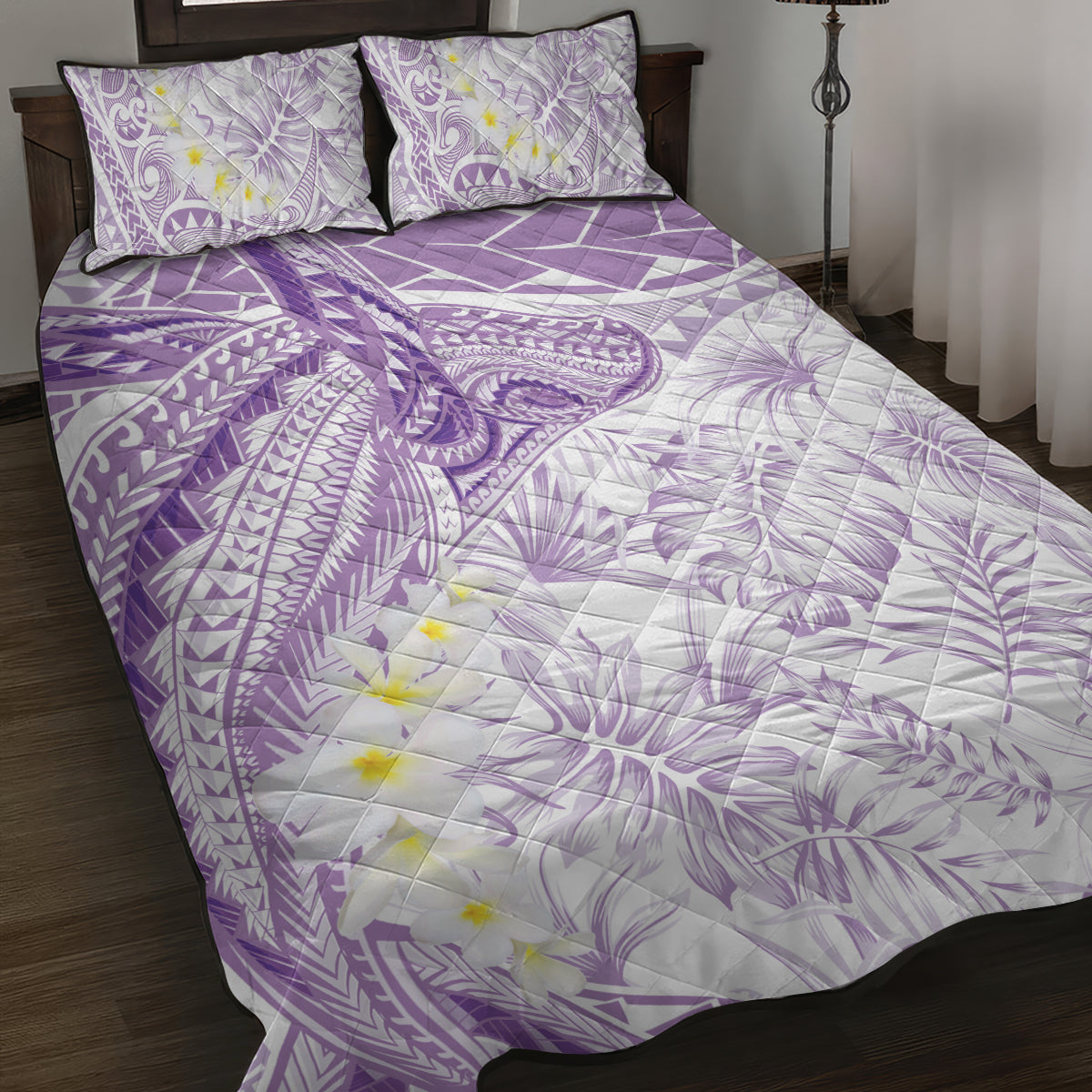Polynesia Humpback Whale Quilt Bed Set Tropical Plumeria Lavender LT7 Lavender - Polynesian Pride