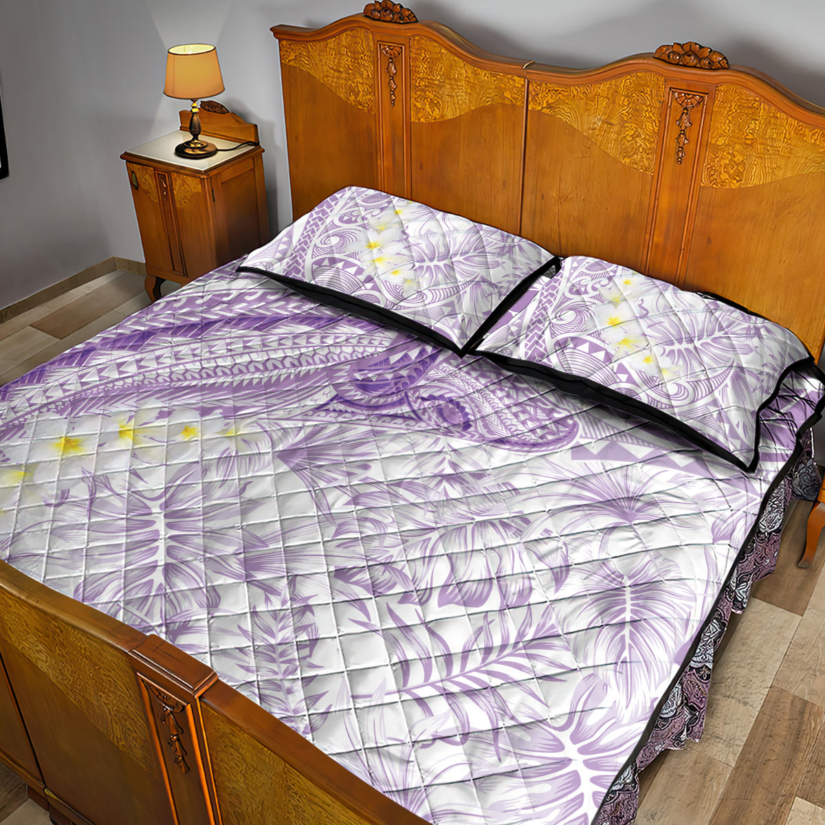 Polynesia Humpback Whale Quilt Bed Set Tropical Plumeria Lavender LT7 - Polynesian Pride