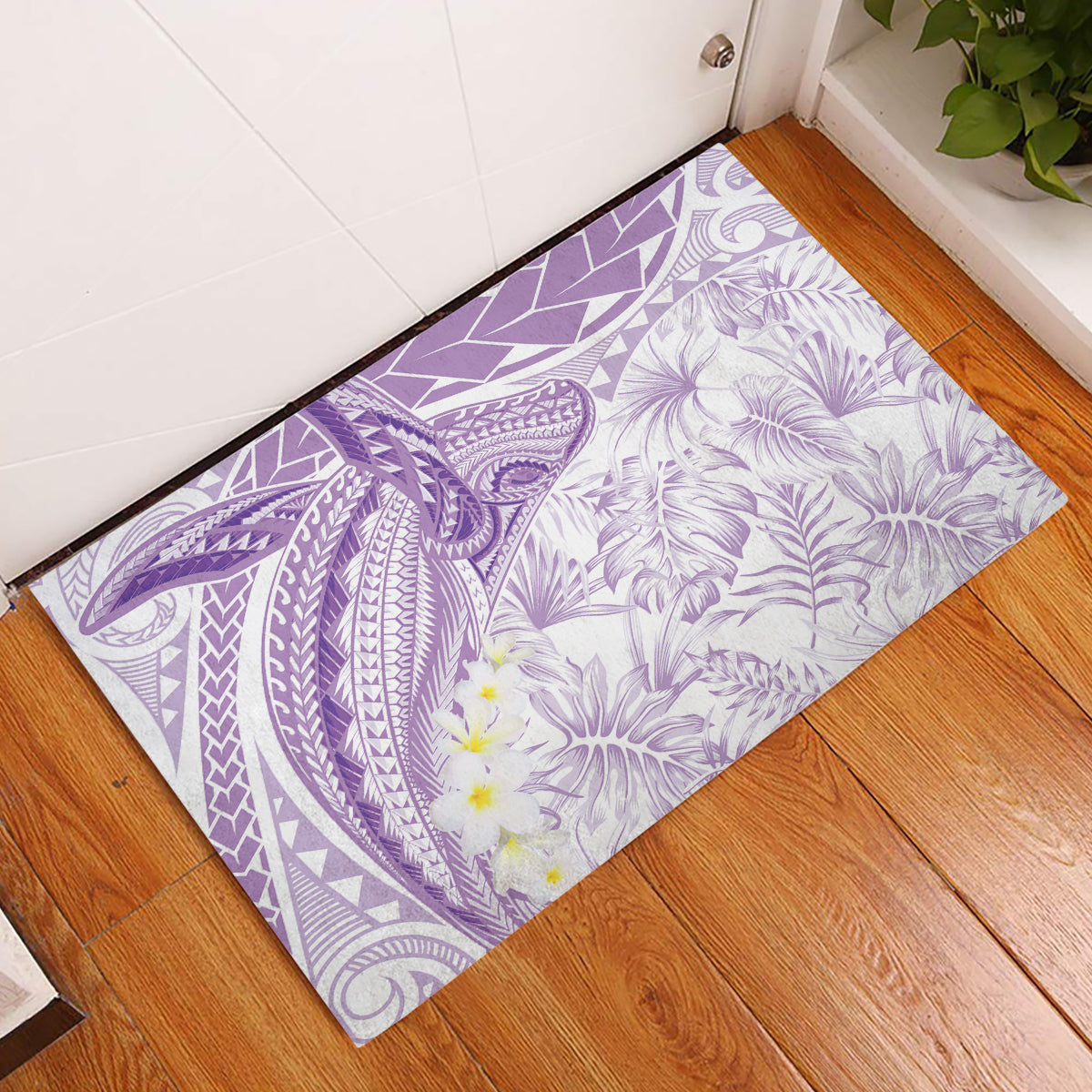 Polynesia Humpback Whale Rubber Doormat Tropical Plumeria Lavender LT7 Lavender - Polynesian Pride