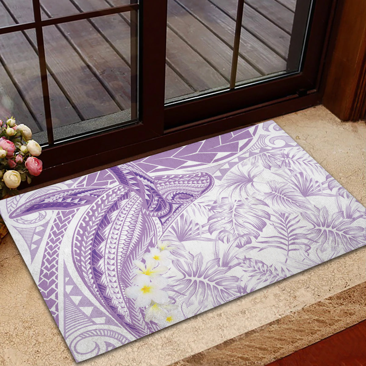 Polynesia Humpback Whale Rubber Doormat Tropical Plumeria Lavender LT7 - Polynesian Pride