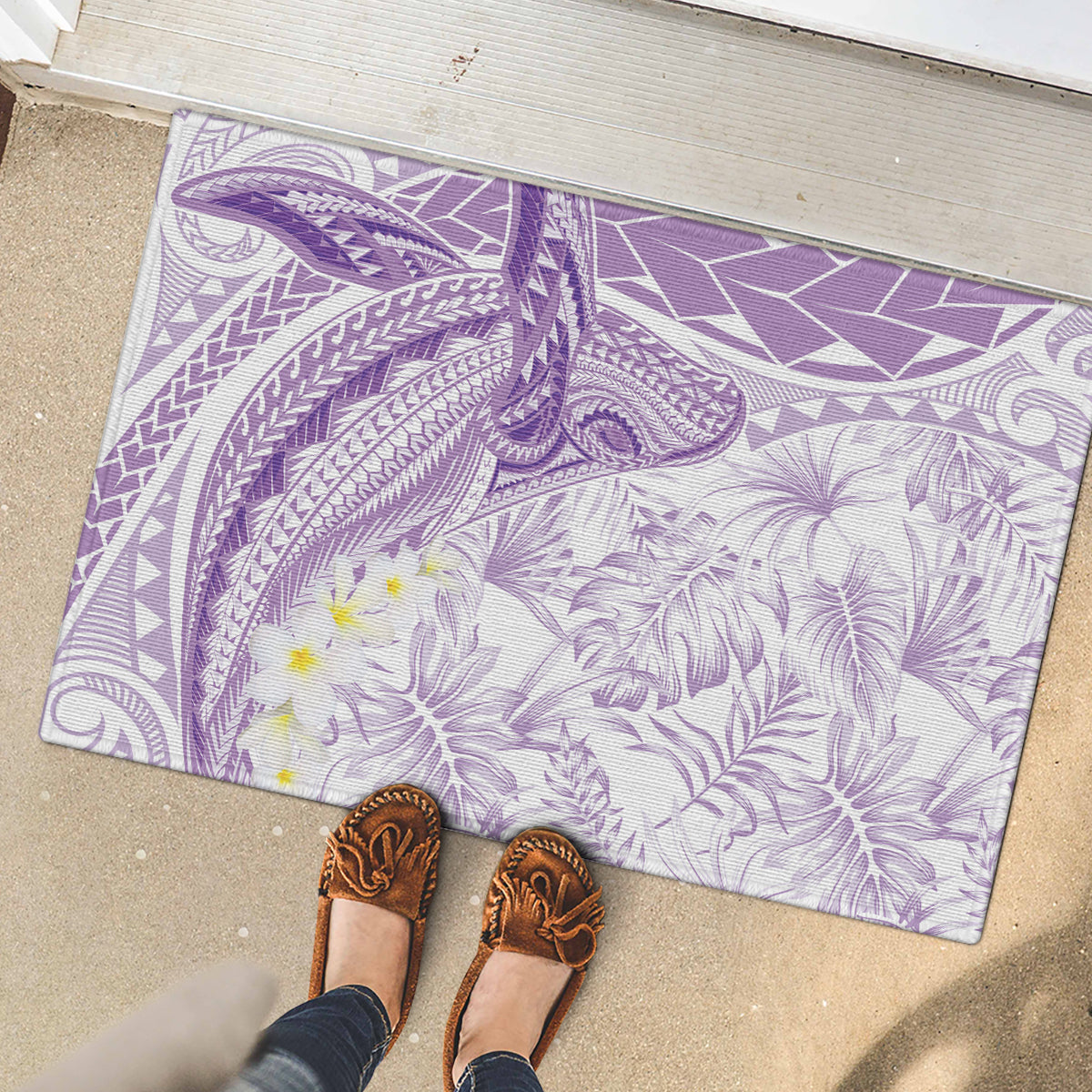 Polynesia Humpback Whale Rubber Doormat Tropical Plumeria Lavender LT7 - Polynesian Pride