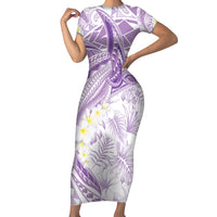 Polynesia Humpback Whale Short Sleeve Bodycon Dress Tropical Plumeria Lavender
