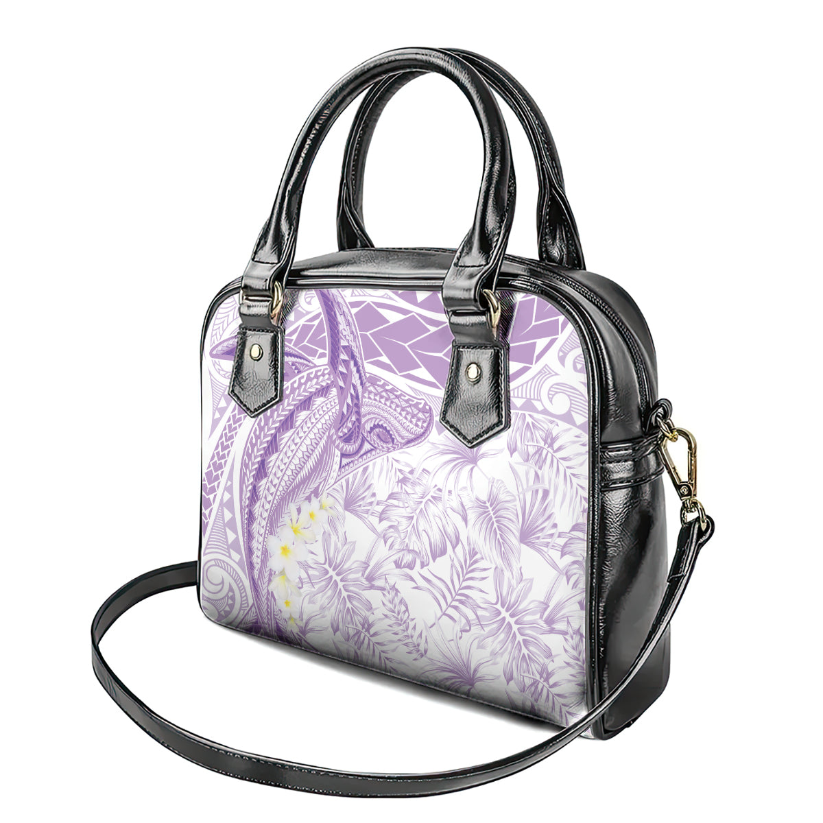 Polynesia Humpback Whale Shoulder Handbag Tropical Plumeria Lavender
