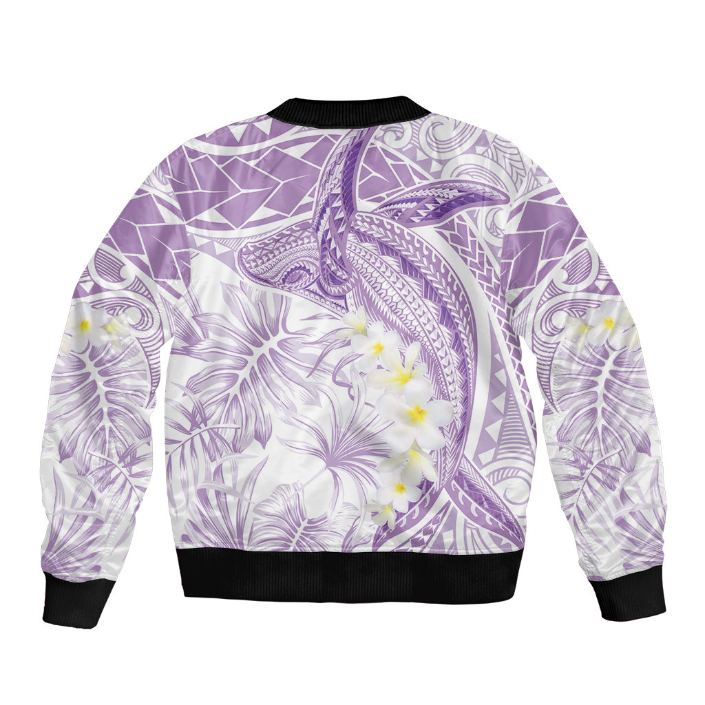 Polynesia Humpback Whale Sleeve Zip Bomber Jacket Tropical Plumeria Lavender LT7 - Polynesian Pride