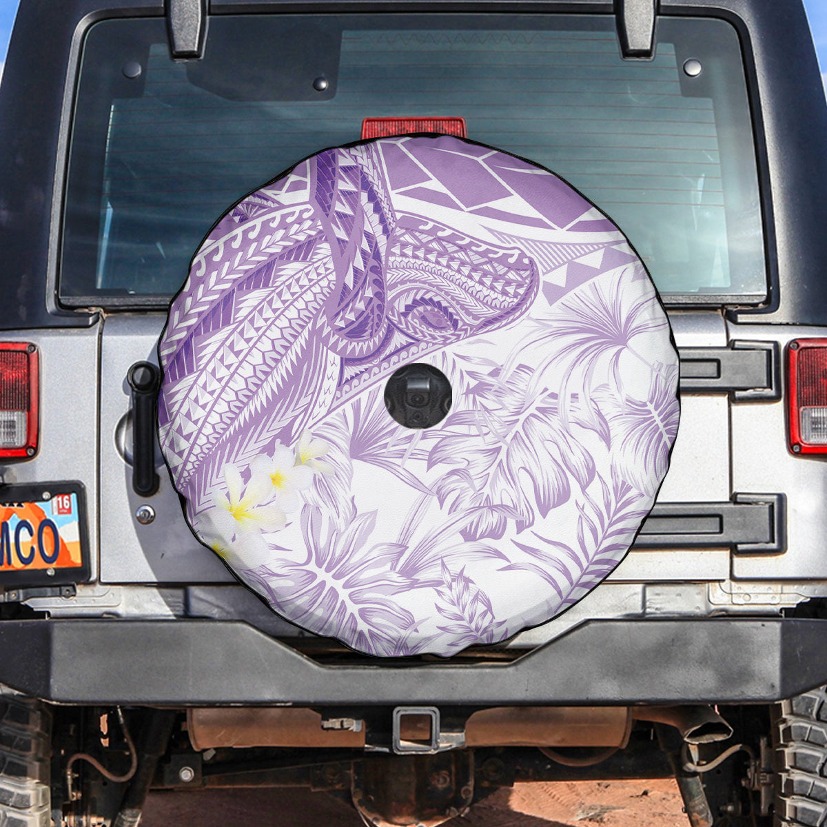 Polynesia Humpback Whale Spare Tire Cover Tropical Plumeria Lavender