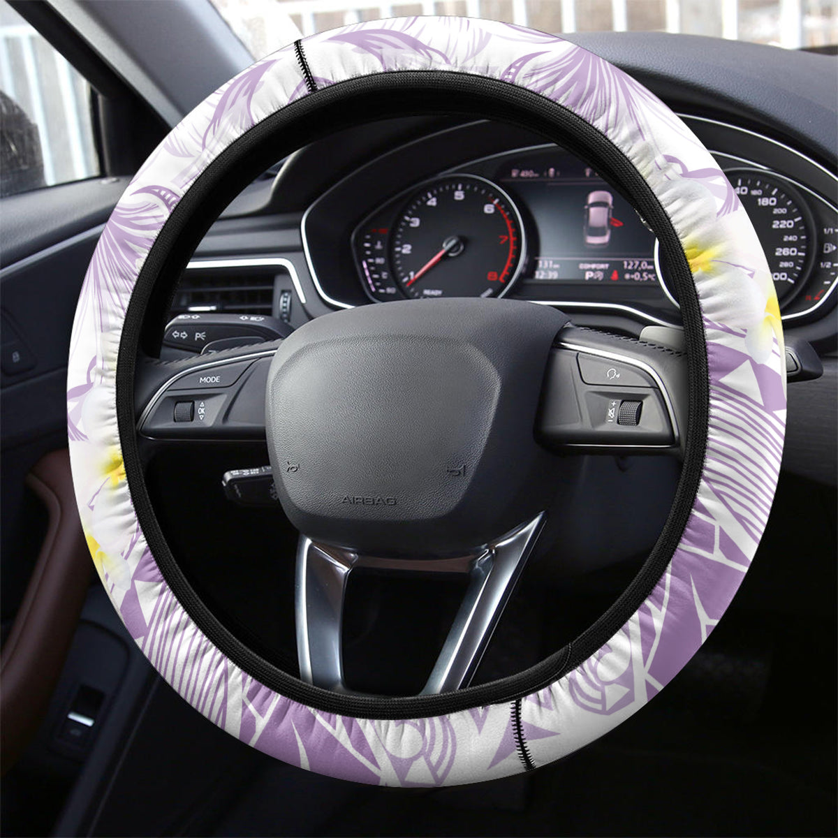 Polynesia Humpback Whale Steering Wheel Cover Tropical Plumeria Lavender LT7 - Polynesian Pride