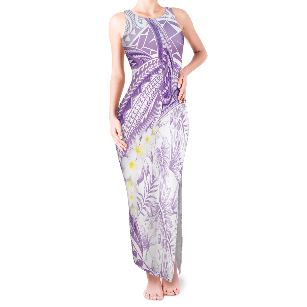Polynesia Humpback Whale Tank Maxi Dress Tropical Plumeria Lavender LT7 Women Lavender - Polynesian Pride