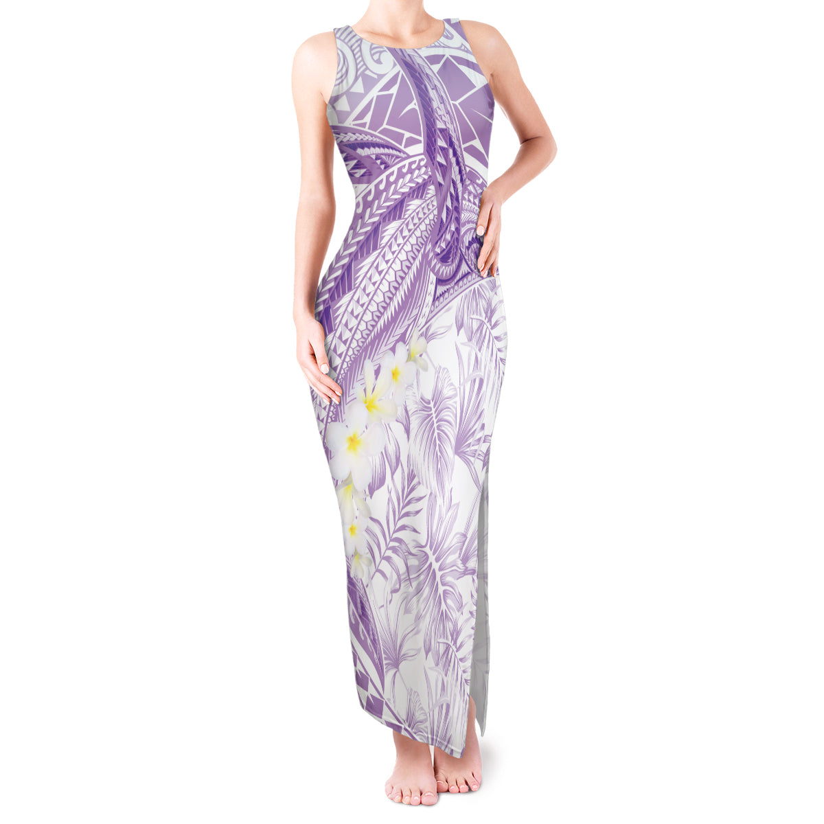 Polynesia Humpback Whale Tank Maxi Dress Tropical Plumeria Lavender