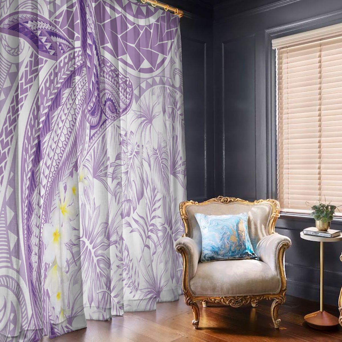 Polynesia Humpback Whale Window Curtain Tropical Plumeria Lavender LT7 - Polynesian Pride