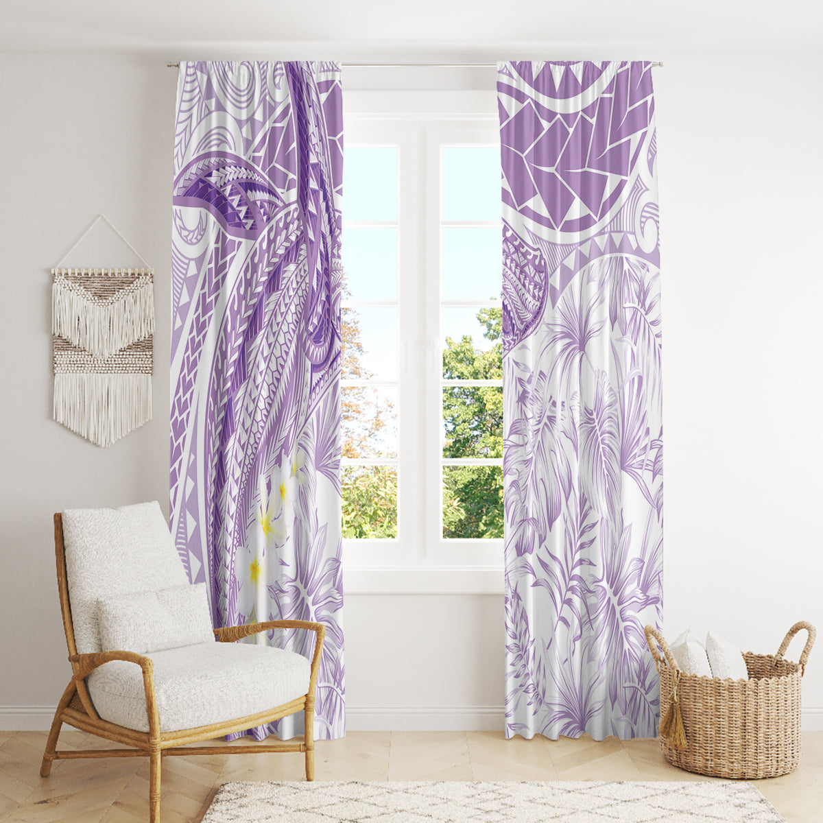 Polynesia Humpback Whale Window Curtain Tropical Plumeria Lavender LT7 - Polynesian Pride