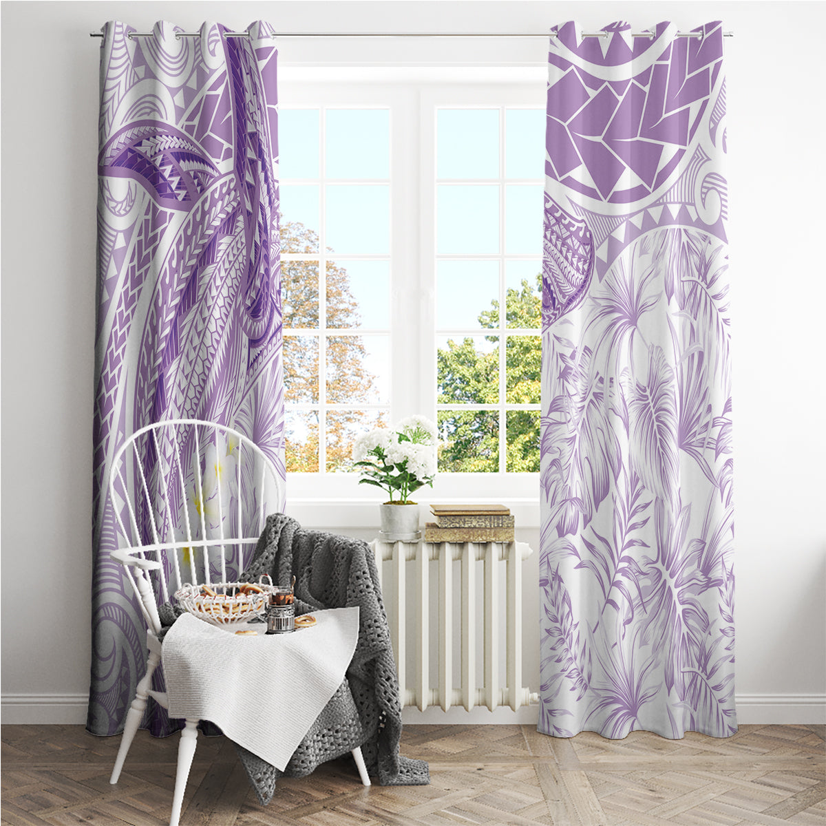 Polynesia Humpback Whale Window Curtain Tropical Plumeria Lavender LT7 - Polynesian Pride