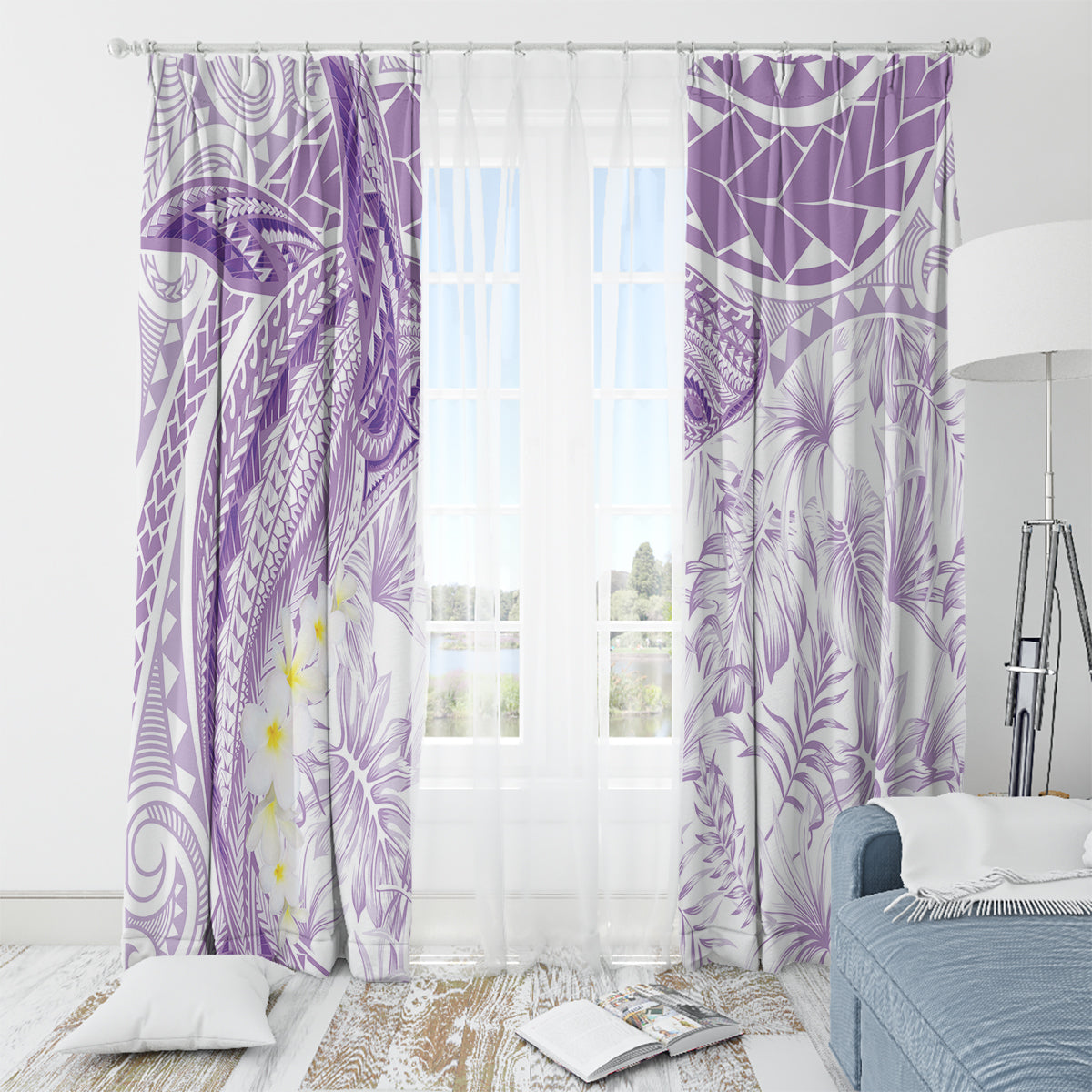 Polynesia Humpback Whale Window Curtain Tropical Plumeria Lavender LT7 - Polynesian Pride