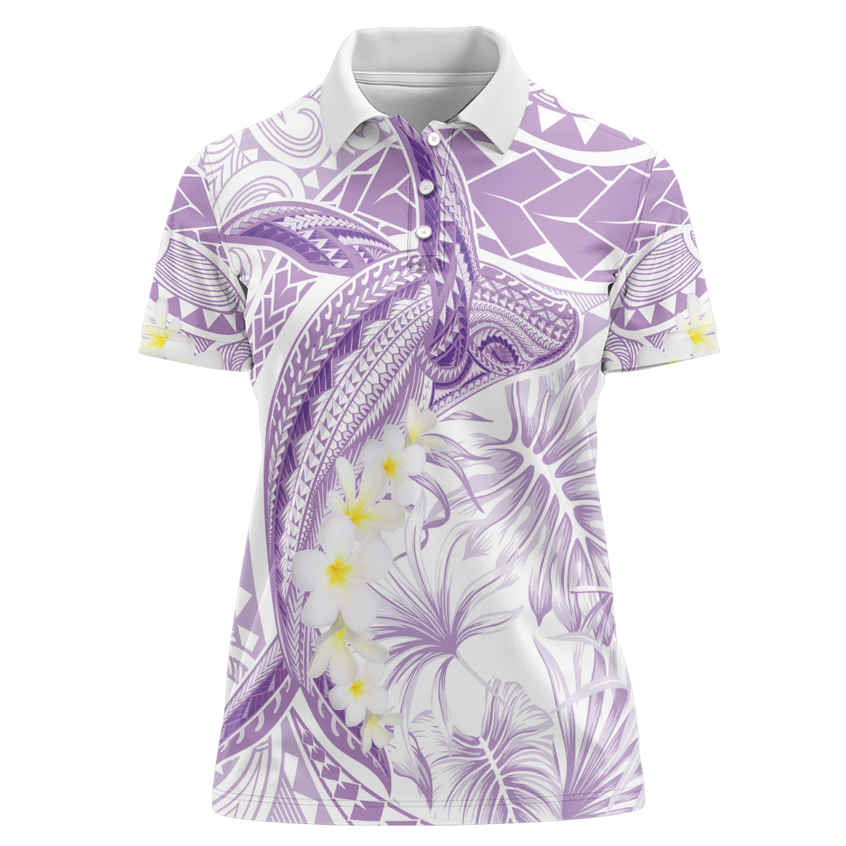 Polynesia Humpback Whale Women Polo Shirt Tropical Plumeria Lavender