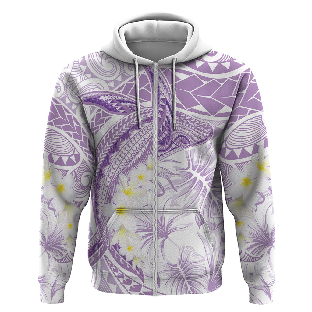 Polynesia Humpback Whale Zip Hoodie Tropical Plumeria Lavender