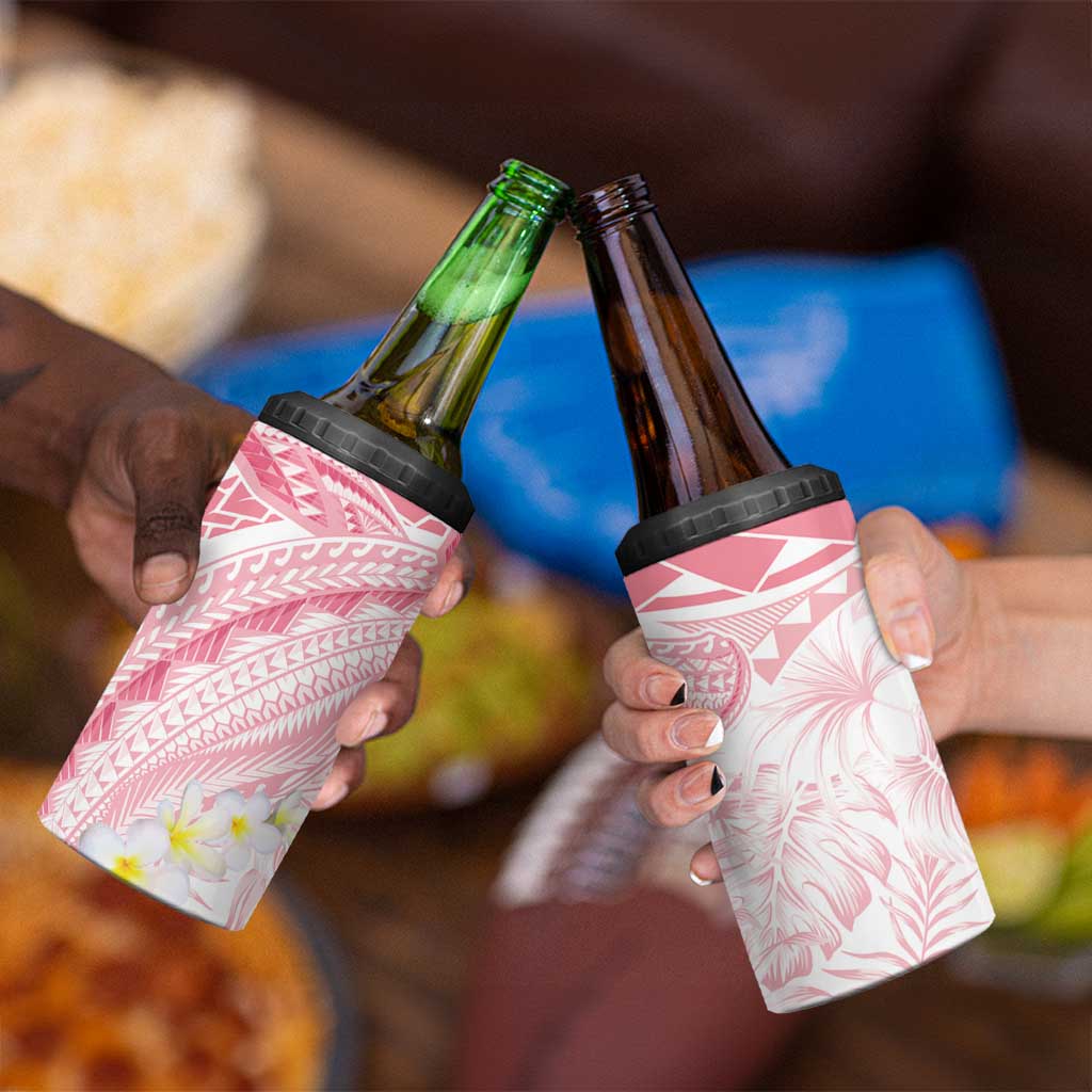 Polynesia Humpback Whale 4 in 1 Can Cooler Tumbler Tropical Plumeria Pink