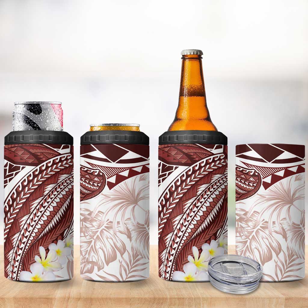 Polynesia Humpback Whale 4 in 1 Can Cooler Tumbler Tropical Plumeria Oxblood