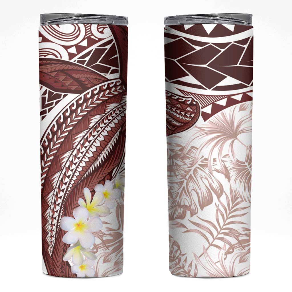 Polynesia Humpback Whale Skinny Tumbler Tropical Plumeria Oxblood LT7 Red - Polynesian Pride