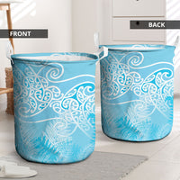 Aotearoa Maori Koru Curves Laundry Basket Silver Ferns - Turquoise LT7 - Polynesian Pride