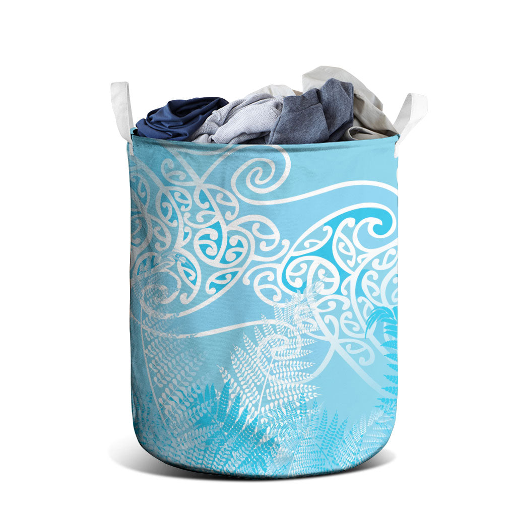 Aotearoa Maori Koru Curves Laundry Basket Silver Ferns - Turquoise LT7 - Polynesian Pride