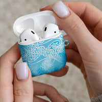 Aotearoa Maori Koru Curves AirPods Case Silver Ferns - Turquoise LT7 - Polynesian Pride