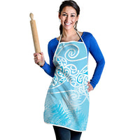 Aotearoa Maori Koru Curves Apron Silver Ferns - Turquoise LT7 - Polynesian Pride