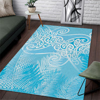 Aotearoa Maori Koru Curves Area Rug Silver Ferns - Turquoise