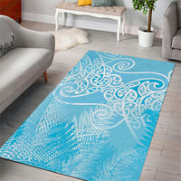 Aotearoa Maori Koru Curves Area Rug Silver Ferns - Turquoise