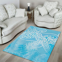 Aotearoa Maori Koru Curves Area Rug Silver Ferns - Turquoise