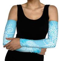 Aotearoa Maori Koru Curves Arm Sleeves Silver Ferns - Turquoise LT7 - Polynesian Pride