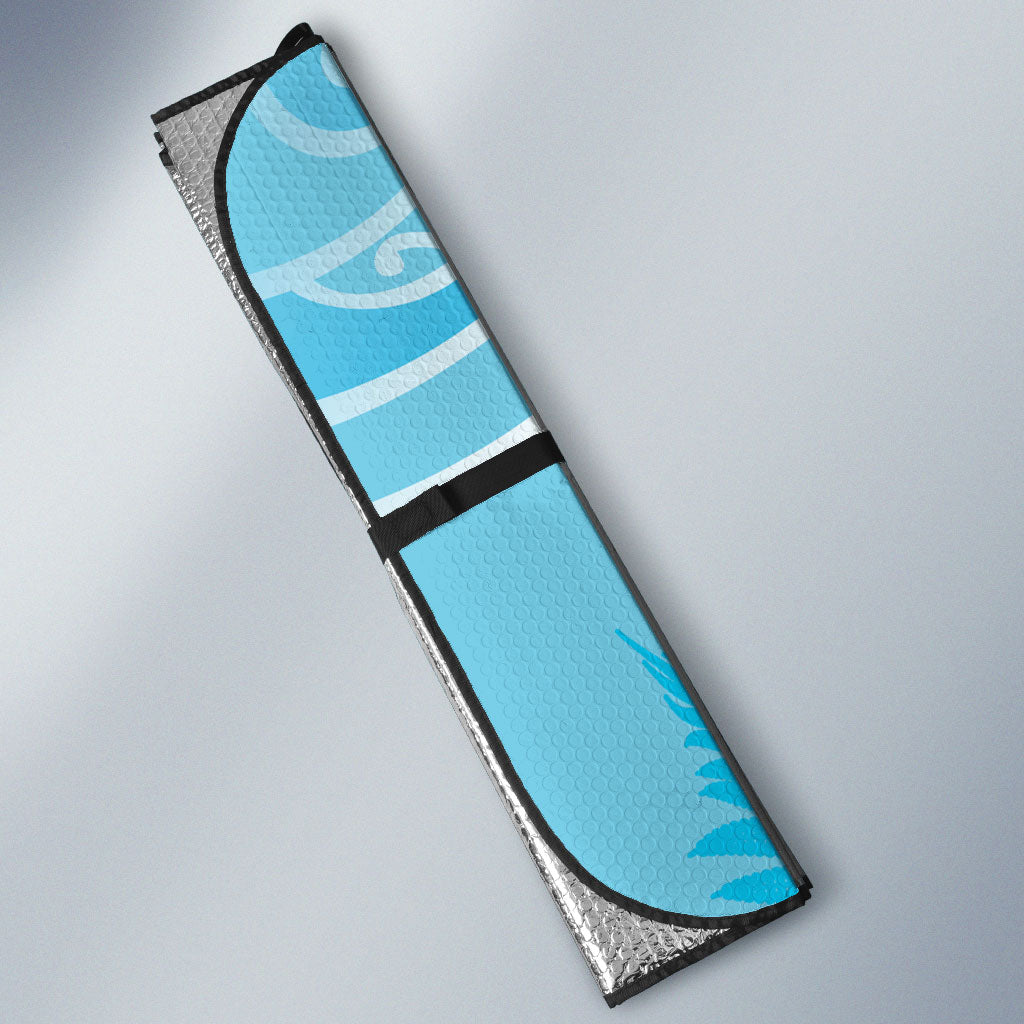 Aotearoa Maori Koru Curves Auto Sun Shade Silver Ferns - Turquoise LT7 - Polynesian Pride