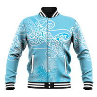 Aotearoa Maori Koru Curves Baseball Jacket Silver Ferns - Turquoise LT7 Unisex Turquoise - Polynesian Pride