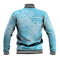 Aotearoa Maori Koru Curves Baseball Jacket Silver Ferns - Turquoise LT7 - Polynesian Pride