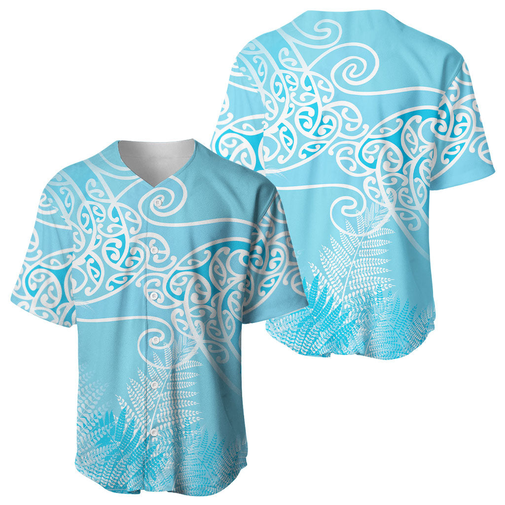 Aotearoa Maori Koru Curves Baseball Jersey Silver Ferns - Turquoise LT7 - Polynesian Pride