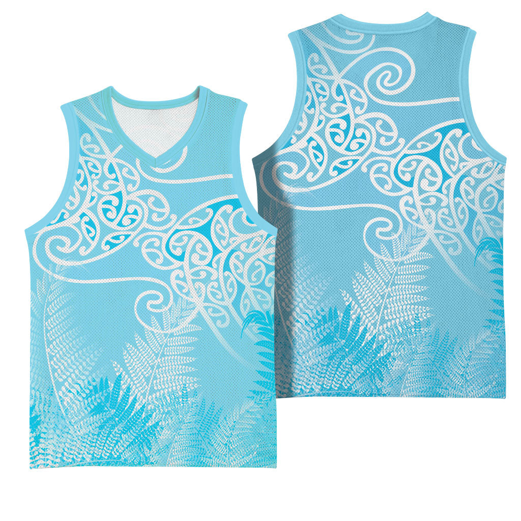 Aotearoa Maori Koru Curves Basketball Jersey Silver Ferns - Turquoise LT7 - Polynesian Pride