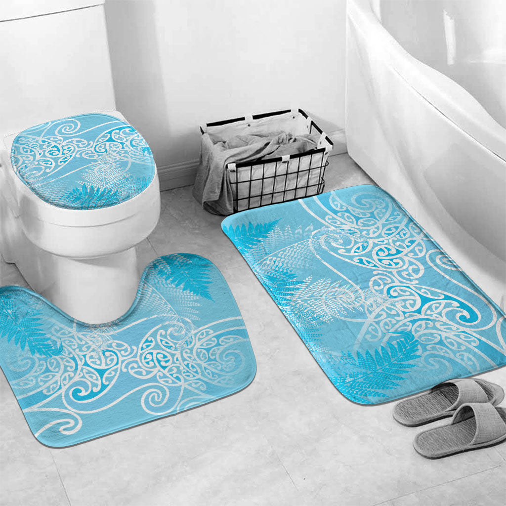 Aotearoa Maori Koru Curves Bathroom Set Silver Ferns - Turquoise LT7 Mat Set Only (3 pcs) One Size Turquoise - Polynesian Pride