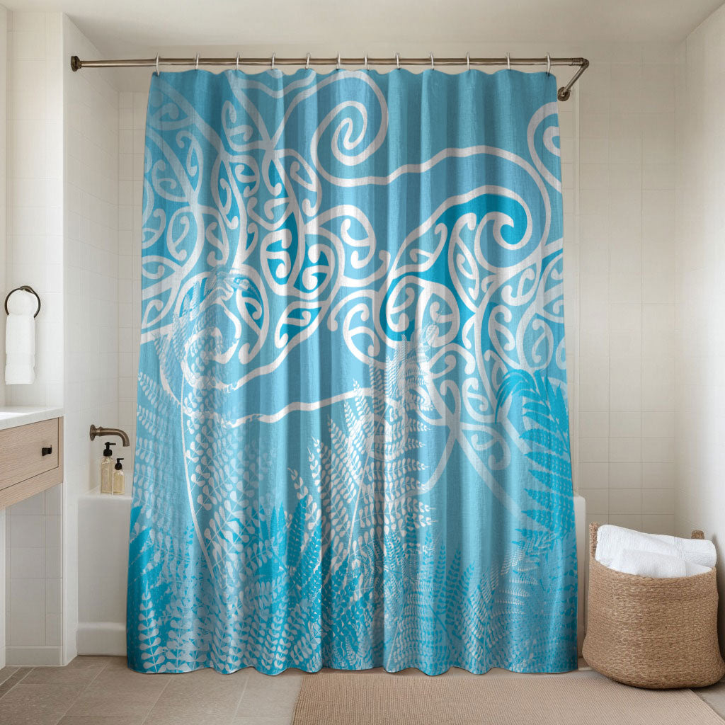 Aotearoa Maori Koru Curves Bathroom Set Silver Ferns - Turquoise LT7 Shower Curtain Only Turquoise - Polynesian Pride
