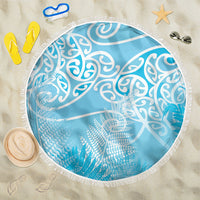 Aotearoa Maori Koru Curves Beach Blanket Silver Ferns - Turquoise LT7 One Size 150cm Turquoise - Polynesian Pride