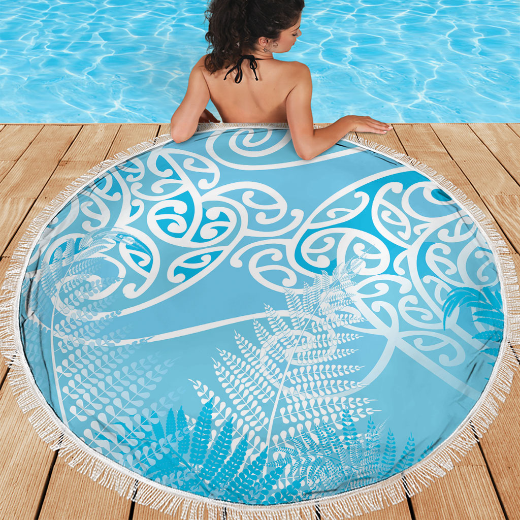Aotearoa Maori Koru Curves Beach Blanket Silver Ferns - Turquoise LT7 - Polynesian Pride