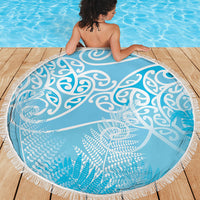 Aotearoa Maori Koru Curves Beach Blanket Silver Ferns - Turquoise LT7 - Polynesian Pride