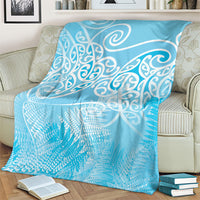Aotearoa Maori Koru Curves Blanket Silver Ferns - Turquoise LT7 - Polynesian Pride