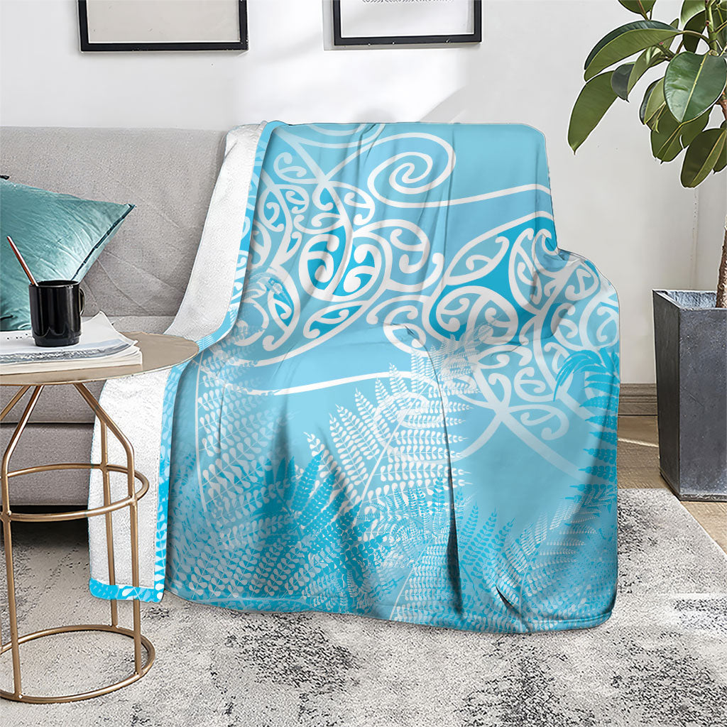 Aotearoa Maori Koru Curves Blanket Silver Ferns - Turquoise LT7 - Polynesian Pride