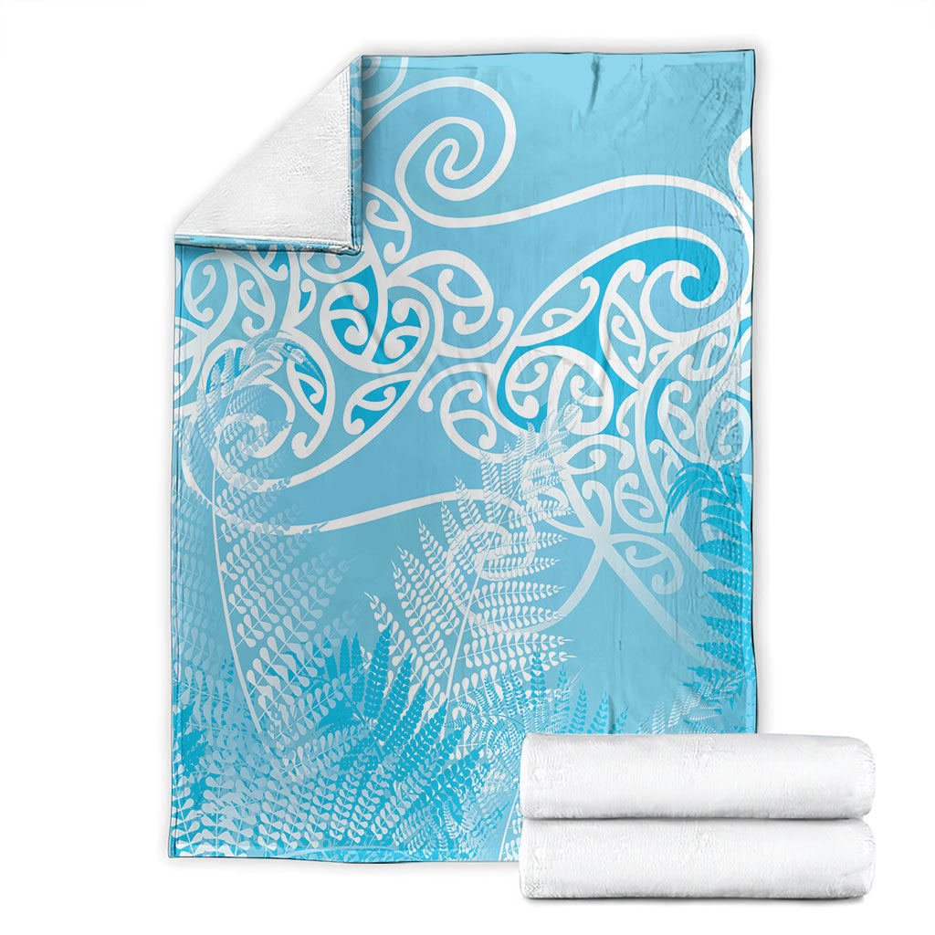 Aotearoa Maori Koru Curves Blanket Silver Ferns - Turquoise LT7 - Polynesian Pride