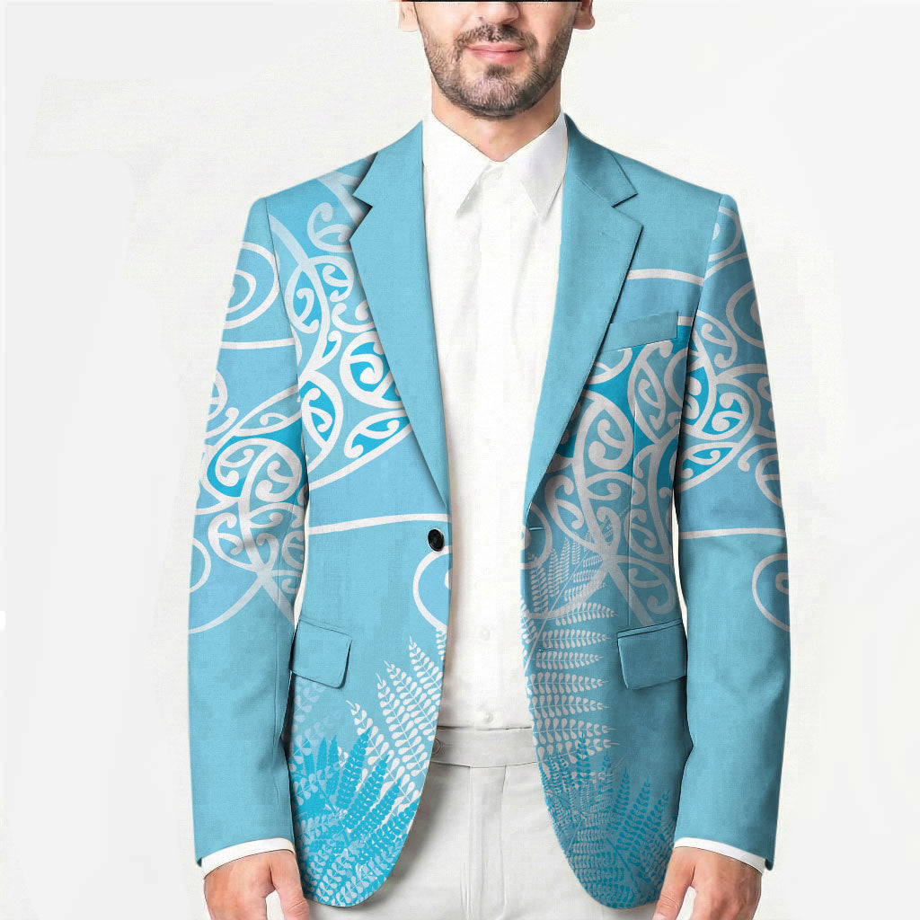 Aotearoa Maori Koru Curves Blazer Silver Ferns - Turquoise LT7 - Polynesian Pride