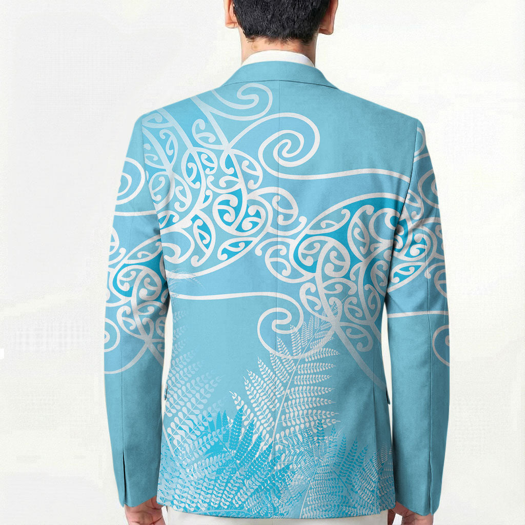 Aotearoa Maori Koru Curves Blazer Silver Ferns - Turquoise LT7 - Polynesian Pride