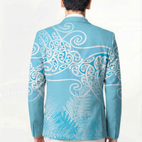 Aotearoa Maori Koru Curves Blazer Silver Ferns - Turquoise LT7 - Polynesian Pride
