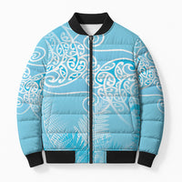 Aotearoa Maori Koru Curves Bomber Puffer Jacket Silver Ferns - Turquoise LT7 Unisex Turquoise - Polynesian Pride